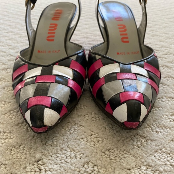 🎉HP🎉 MIU MIU slingback woven leather kitten heel pumps, size EU 36 - Picture 9 of 11